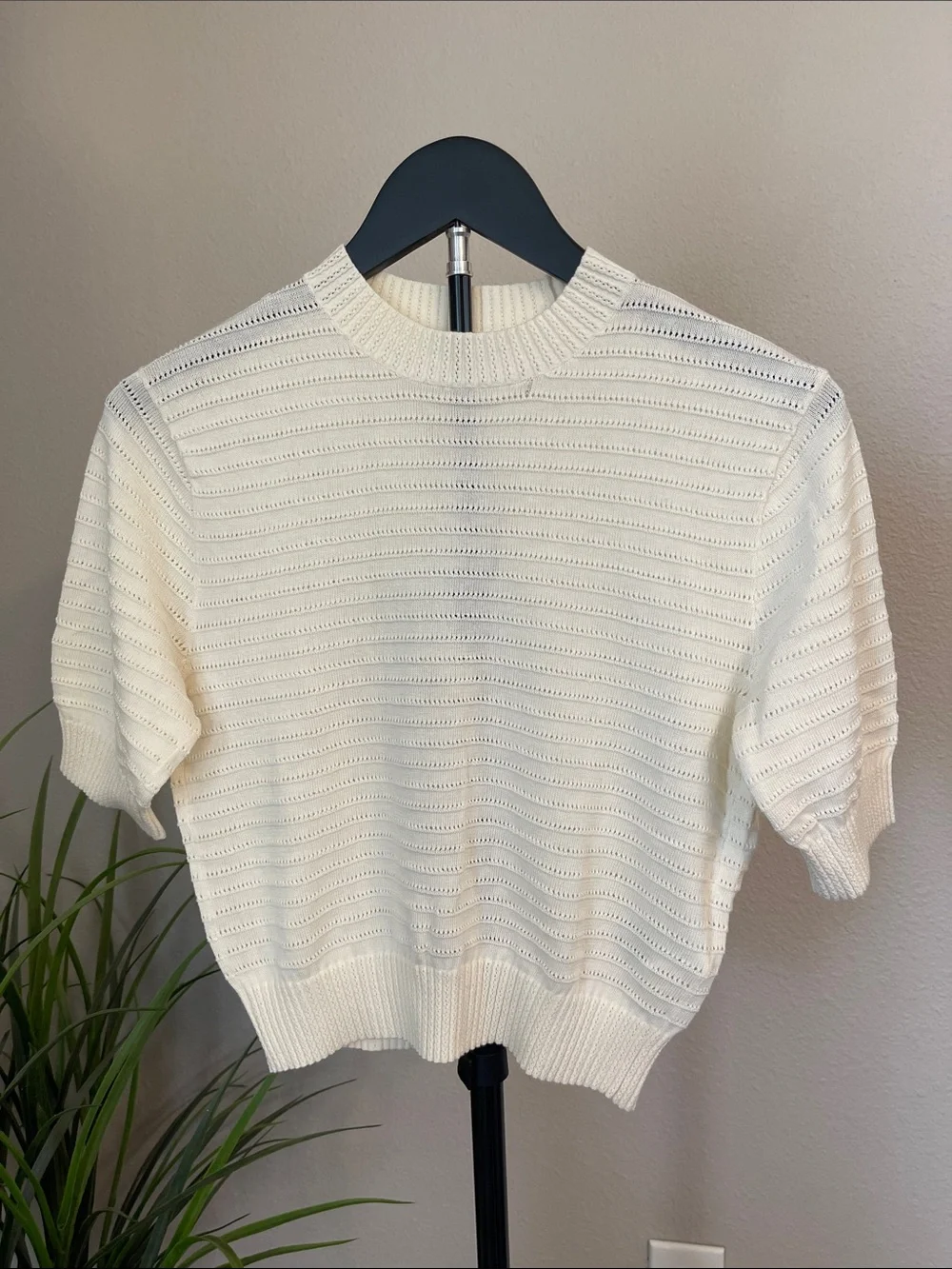 Madewell Ivory Pointelle Short-Sleeve Knit Top